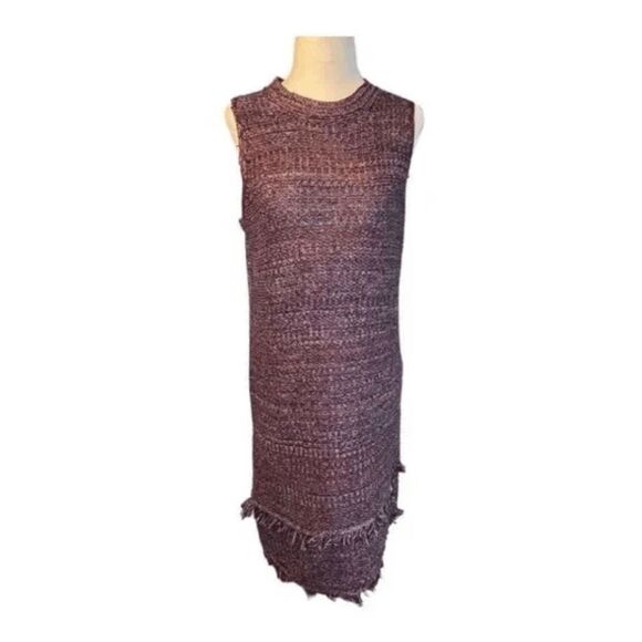 Ethereal Paper Crane Sweater Dress Blue Red Knit Bohemian Fringe Hem S - Picture 2 of 8